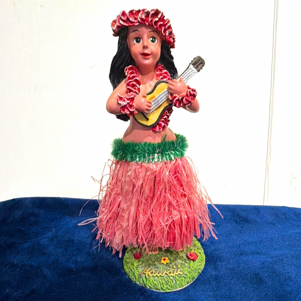 Hawaii Hula Girl Dashboard Doll 6.5" Ukulele Bobble Hawaiian Souvenir Pink